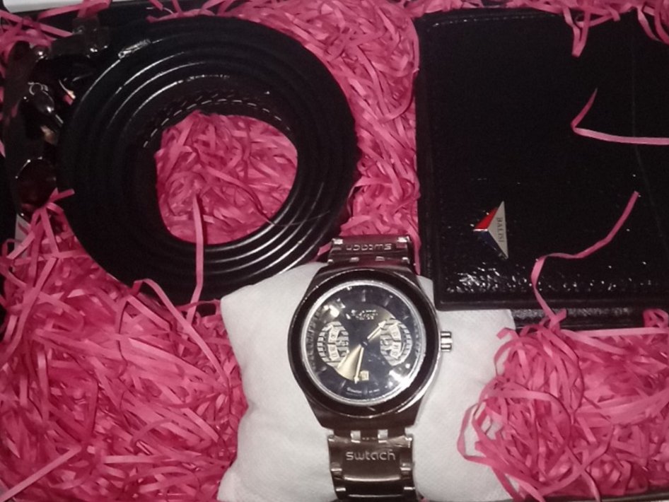 Pack 16 : Montre Swatch+Portefeuille+Ceinture + décoration cadeau 