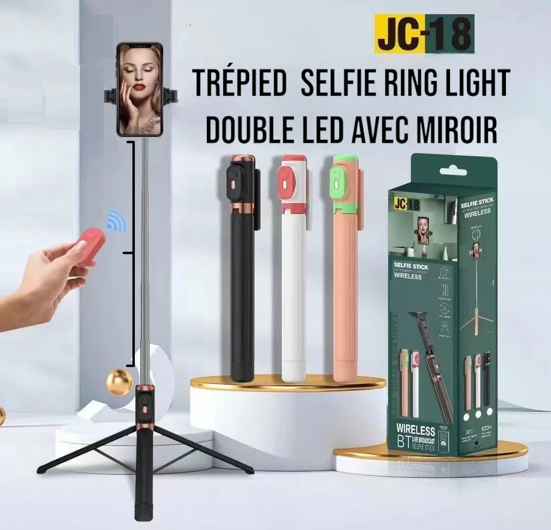 Trépied  Selfie Ring Light Double LED avec Miroir 