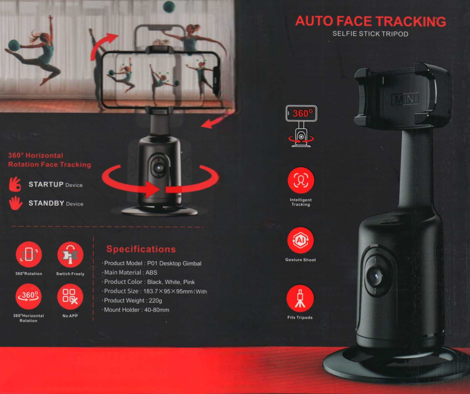 AUTO FACE TRACKING SELFIE STICK TRIPOD